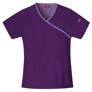 Dickies (r) - Eggplant - Sa815206 Mock Wrap Scrub Top #sa815206 - 15 Colors Available