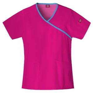 Dickies (r) - Hot Pink - Sa815206 Mock Wrap Scrub Top #sa815206 - 15 Colors Available