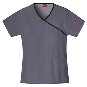 Dickies (r) - Pewter - Sa815206 Mock Wrap Scrub Top #sa815206 - 15 Colors Available