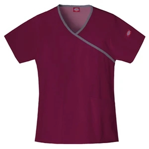 Dickies (r) - Wine - Sa815206 Mock Wrap Scrub Top #sa815206 - 15 Colors Available