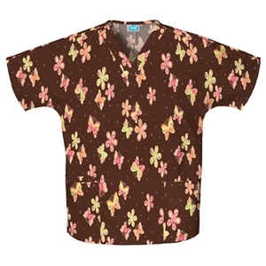 Cherokee - Butterfly Bonanza - Sa4700c 100% Cotton V-neck Print Scrub Top