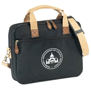 Embroidery - Two-tone Portfolio Bag With Vinyl Backing And Metal Hardware