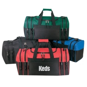 Silkscreen - Two-tone Duffel Bag With Four End Pockets And Zippered Front Pocket
