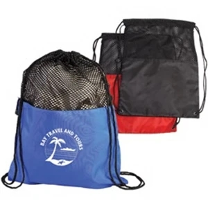 Drawstring Backpack Made Of Nylon With Zippered Front Pocket And Drawstring Closure