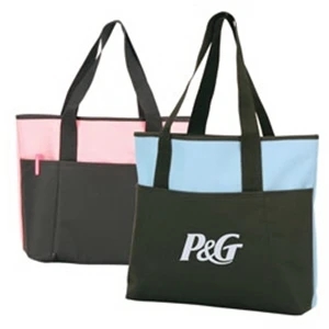 Polyester Two Tone Tote Bag With Large Main Compartment With Slide Front Pockets
