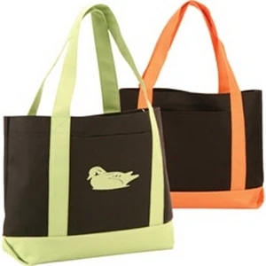Polyester Black Boat Tote Bag With Color Trim And Slide Front Pocket. Clearance
