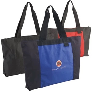 Jumbo Polyester Two Tone Tote Bag With Straps, Zipper Closure And Bottom Gusset