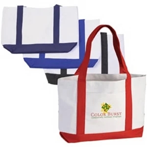 Two Tone Polyester Boat Tote Bag With Front Pocket And Hand And Shoulder Straps