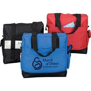 Polyester Tote Bag With Zipper Closure, Front Pocket, Pen Holder, Cell Phone Holder