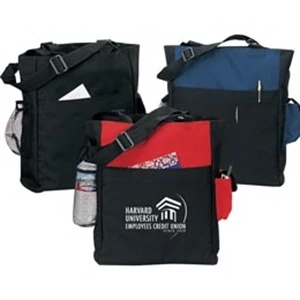 Polyester Two Tone Tote Bag With Pockets, Full Gusset And Adjustable Straps