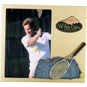 Sport Collection - Metal Frame With 3 Dimension Polyresin Tennis Decoration, Pearl Gold Finish