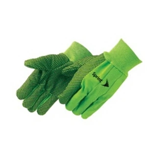 Fluorescent Green - Double Palm Canvas Work Gloves With Black Pvc Dots On Palm