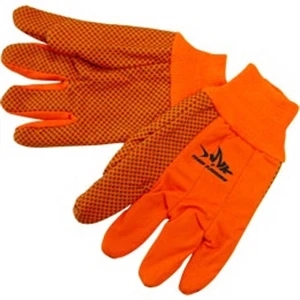 Fluorescent Orange - Double Palm Canvas Work Gloves With Black Pvc Dots On Palm