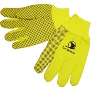 Fluorescent Yellow - Double Palm Canvas Work Gloves With Black Pvc Dots On Palm