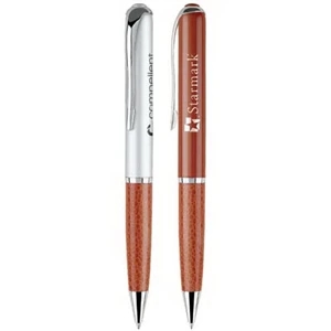 Twist Action Brass Ballpoint Pen With Leatherette Grip And Chrome Accents