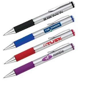 Twist-action Aluminum Ballpoint Pen. Satin Silver Barrel With Shiny Chrome Trims