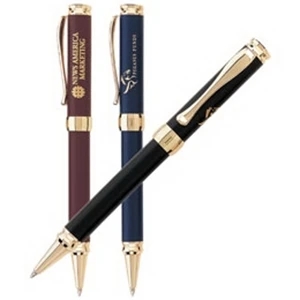 Solid Brass Barrel Ballpoint Pen With Matte Lacquer Finish With Gold Plated Accents