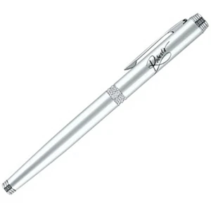 Roller Ball Pen Has Aluminum Barrel With Diamond Cut Textured Middle Ring