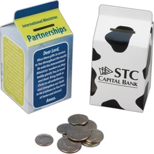 1 Color - Milk Carton Bank With Removable Two-face Tape At Top For Assembly