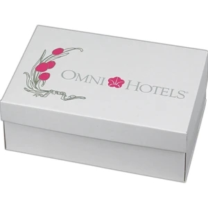 Addition Of Spot Mount Label - Fold Above Large Gift Box Constructed Of White E-flute Corrugated Material