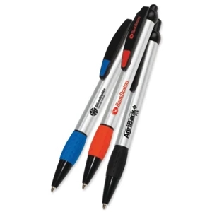 Nova Targetline - Silver Barrel And Black Trim Plastic Pen With Colored Grip