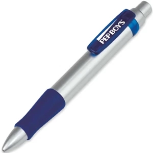 Monster (r) - Plastic Silver Barrel Plastic Pen With Translucent Blue Trim And A Blue Grip