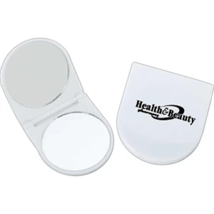 Full Color Process - White Compact Mirror Features One Magnified And One Standard Mirror