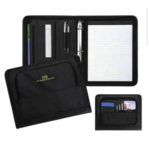 Advisor - Simulated Leather Zippered Ring Folio With Two Zippered Pockets And Pen Loops