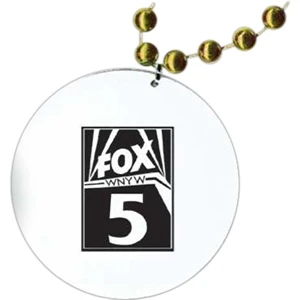 Gold - Medallion Necklace, 33" With 7 1/2 Mm Beads And 2 1/2" White Medallion