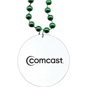 Green - Medallion Necklace, 33" With 7 1/2 Mm Beads And 2 1/2" White Medallion