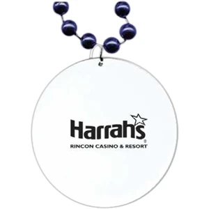 Navy Blue - Medallion Necklace, 33" With 7 1/2 Mm Beads And 2 1/2" White Medallion