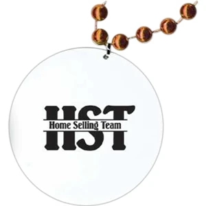 Orange - Medallion Necklace, 33" With 7 1/2 Mm Beads And 2 1/2" White Medallion