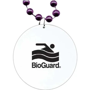 Purple - Medallion Necklace, 33" With 7 1/2 Mm Beads And 2 1/2" White Medallion