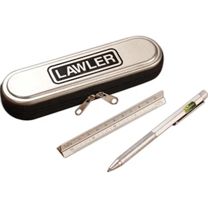 Zip-a-tin - Pad Print - Set With A Writing Instrument That Doubles As A Level And A 3 Pronged Pyramid Ruler