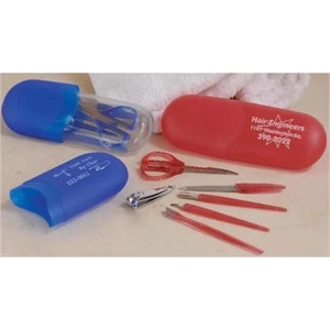 Manicure Set That Includes 6 Grooming Tools In A Matching Plastic Travel Case