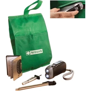 Fuel Conservation Set With Pouch, Tire Gauge And Rechargeable Flashlight