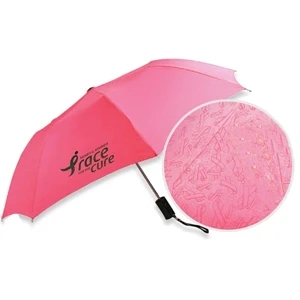 Pink Ribbon - Auto-open, Folding Umbrella With Matching Sleeve., 43" Arc