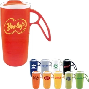 Plastic Travel Mug With Double Wall Insulation, And Ergonomic Handle, 14 Oz