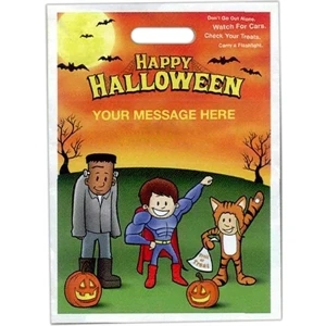 "happy Halloween" With Kids Dressed In Costumes. - Stock Design Full Color Halloween Bag, 11" X 15"