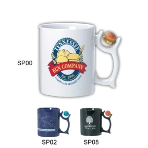 Spinner Mug(tm) - Ceramic White Mug With Spinner Bead On Top Of The Handle, 12 Oz
