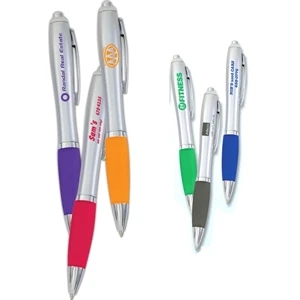 Sheer-grip - Satin Silver Pen With Silver Chrome Trim And Deep Translucent Matte Colored Grip