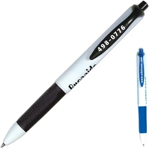 Retractable, Two Tone Gel Roller Pen With A White Barrel And Trim Color, Black Ink
