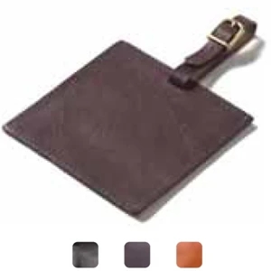Square - Leather Luggage Tag With Privacy Flap And Easy Insert Slot For Business Cards