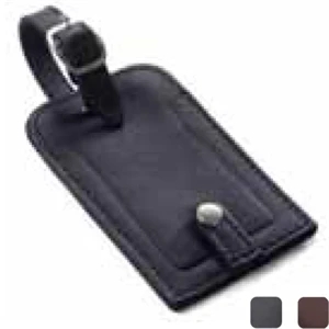 Leather Snap Luggage Tag With Clear Plastic Id Holder And Adjustable Loop
