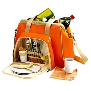 Overseas, Picnic Set With Flat Wear, Glasses, Plates, Cotton Napkins In A Tote Bag
