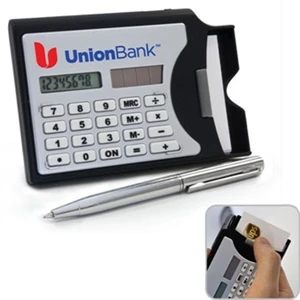 3 Function Pocket Accessory. Includes Calculator, Business Card Holder And Pen
