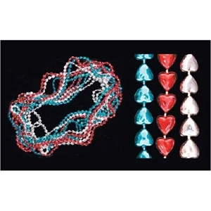 Stock Non Flashing Red/white/blue Heart Mardi Gras Beads Necklace. Blank