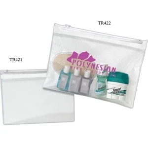 Medium Pouch - Clear Pvc Flat Mesh Travel Pouch With White Accent, Closeout