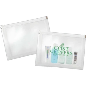 Polypropylene Envelope Style Pouch With White Zipper And Outer Pockets, Closeout
