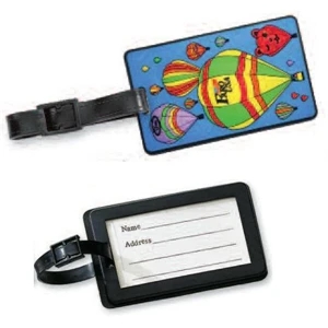 Write-on - Pvc, 2d, Bag Tag With 6" Leather Black Strap. Thickness, 4mm